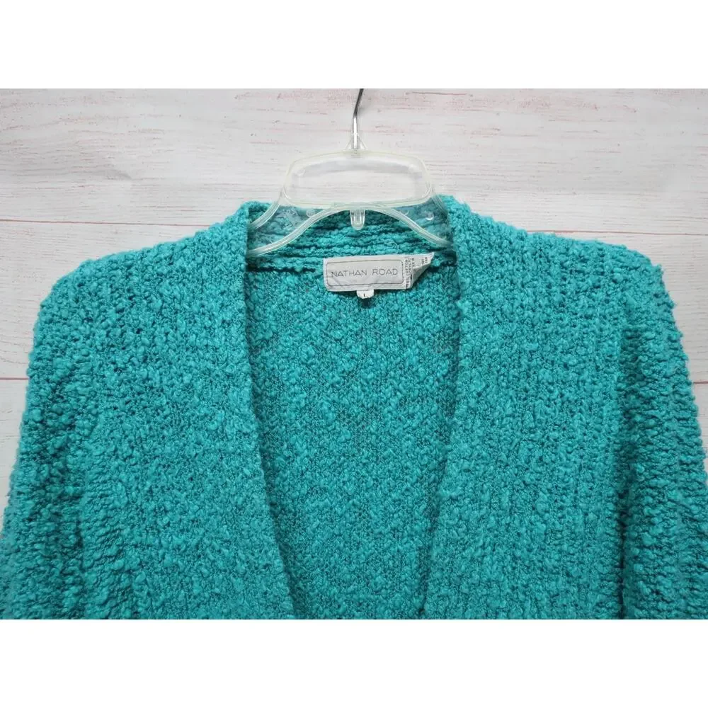 Vintage Nathan Road Sz L Aqua Chunky Texture Low Button Cardigan Sweater